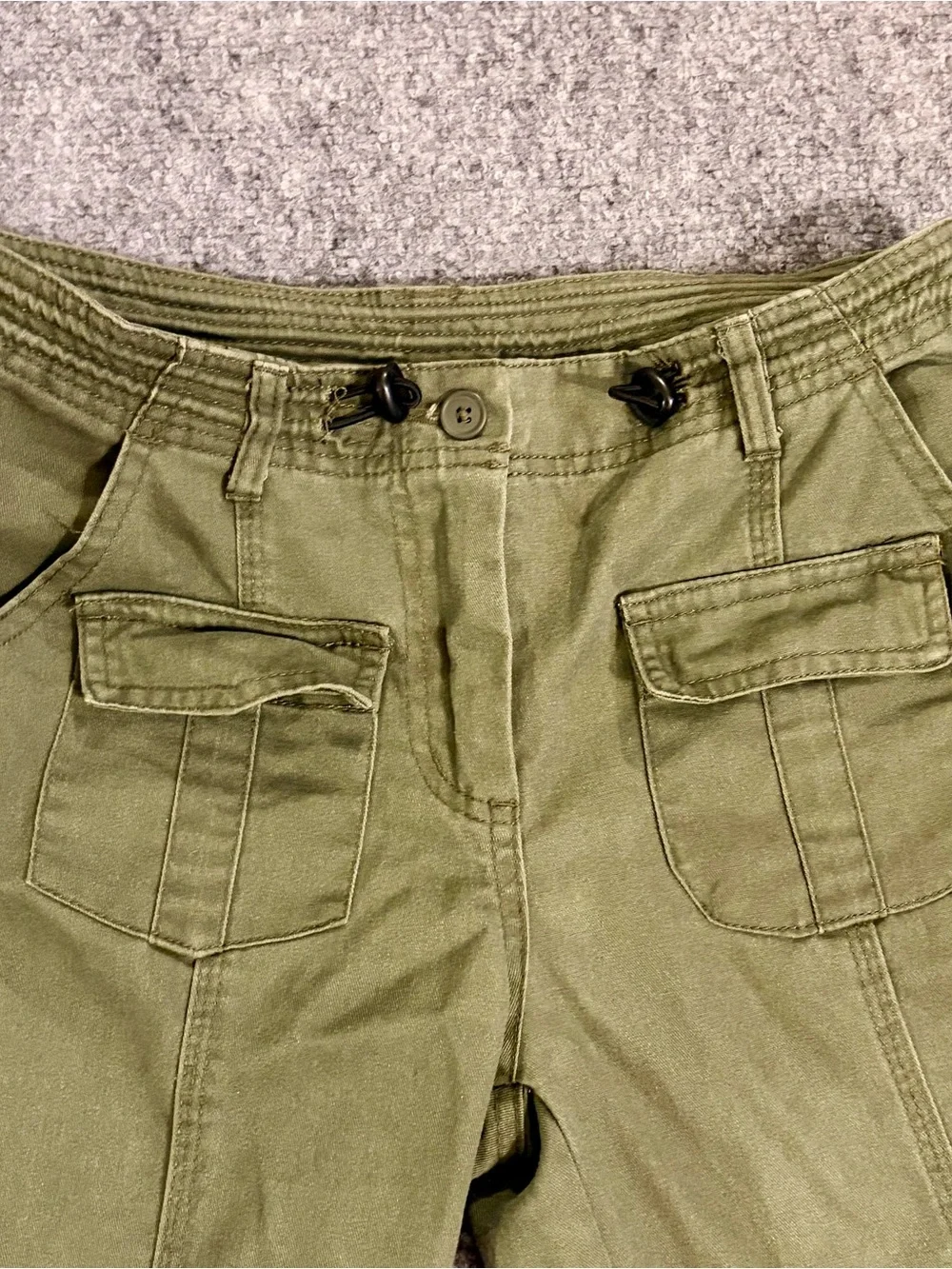 Brandy Melville Olive Green Cargo Pants Straight Leg Utility Pockets Drawstring